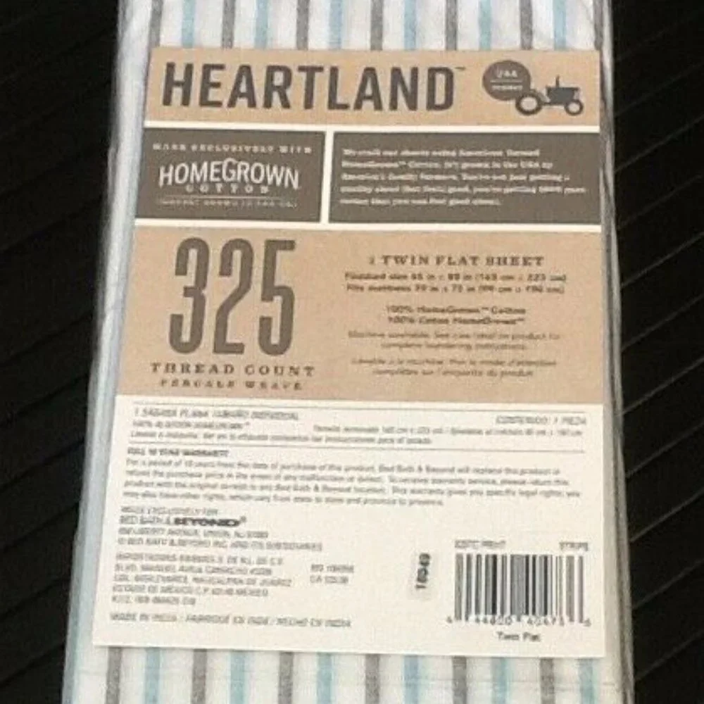 new STRIPE Heartland 325 Thread Count 100% Cotton Percale TWIN Flat Sheet